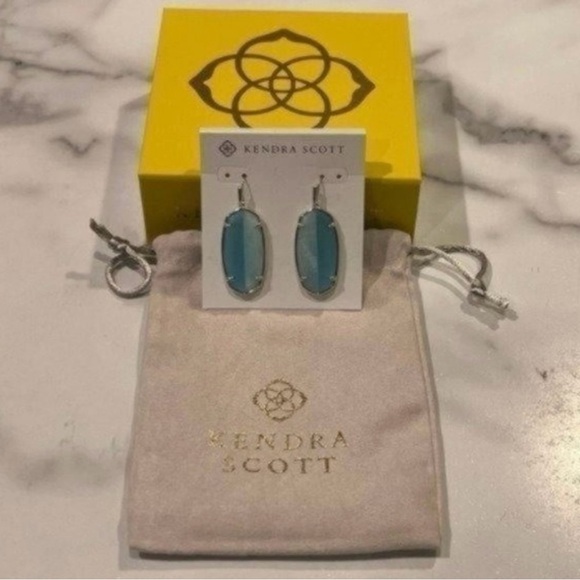 NWT Kendra Scott Elle Silver Intarsia Drop Earrings In Blue Intarsia - Picture 5 of 5